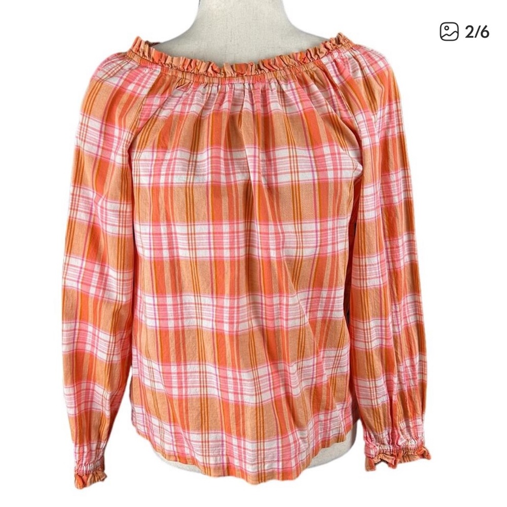 NWT 💎 J Crew long-sleeve orange & pink plaid blouse - XS